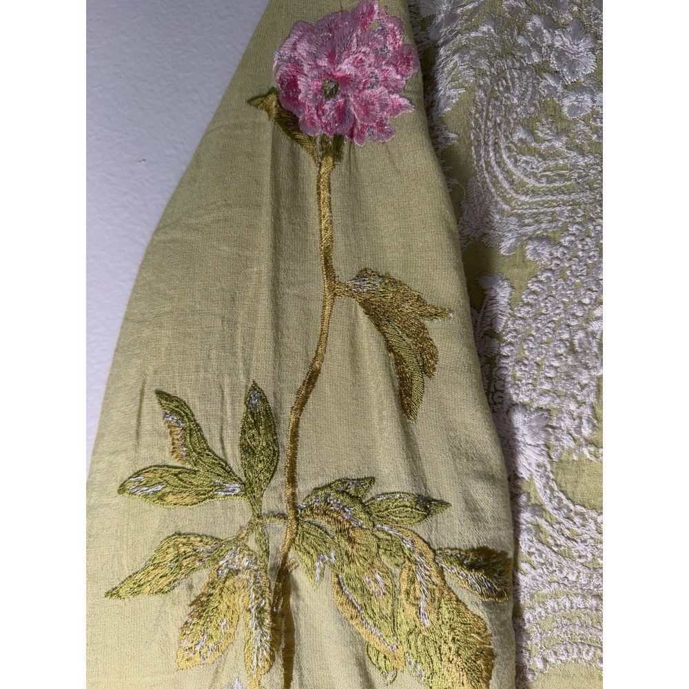 Sana Safinaz Cotton Kurta Medium Green Embroidered Fringe Floral Tassel Tunic - Picture 4 of 11